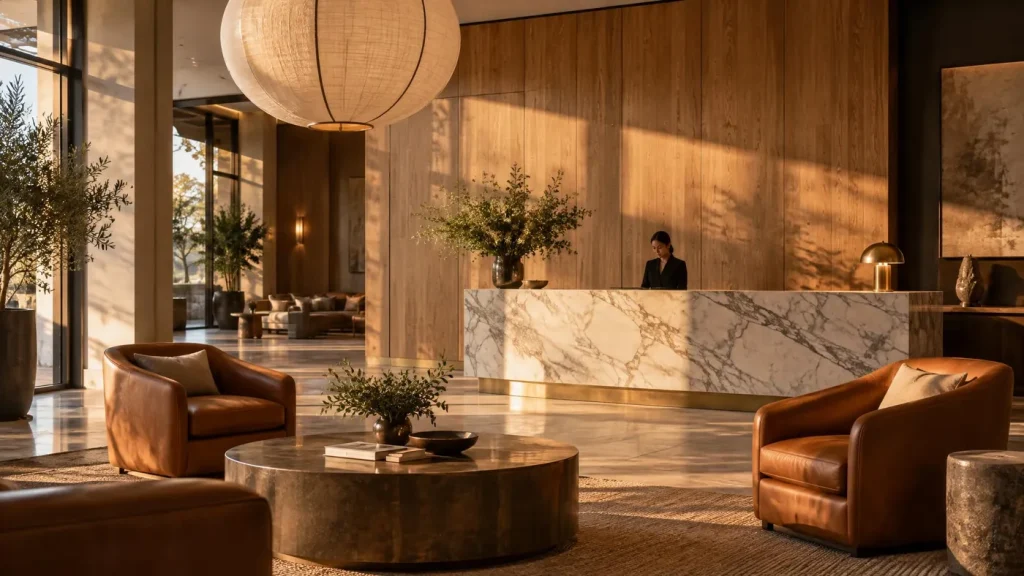 Hospitality project – Wood Grain Lobby Wall with Eysin Board wall panels