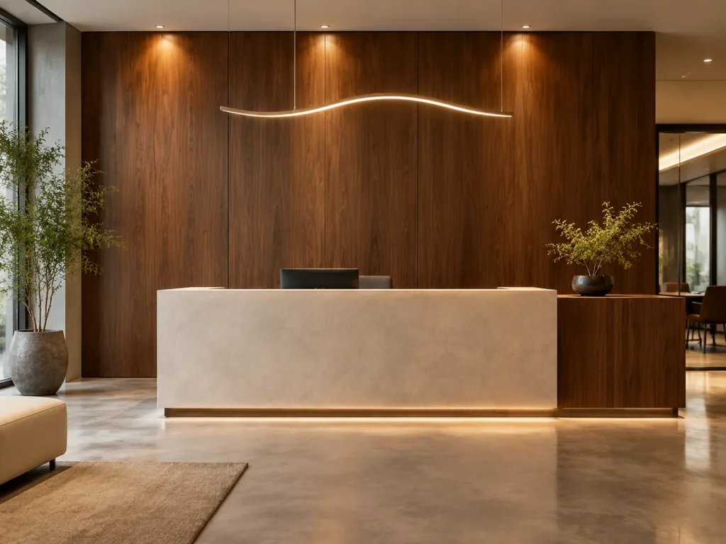 Commercial project – Reception in Dark Walnut with Eysin Board wall panels